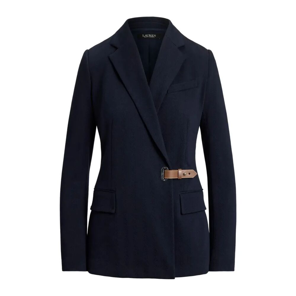 Lauren Ralph Lauren Herringbone Jacquard Buckle Blazer - Navy 14P
